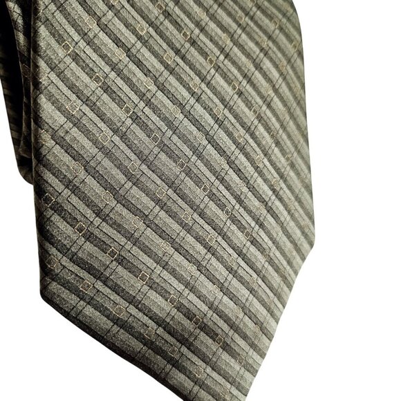 Palatina Mens Classic‎ Striped Tie In Olive Green With Subtle Geometric Design - Picture 2 of 5